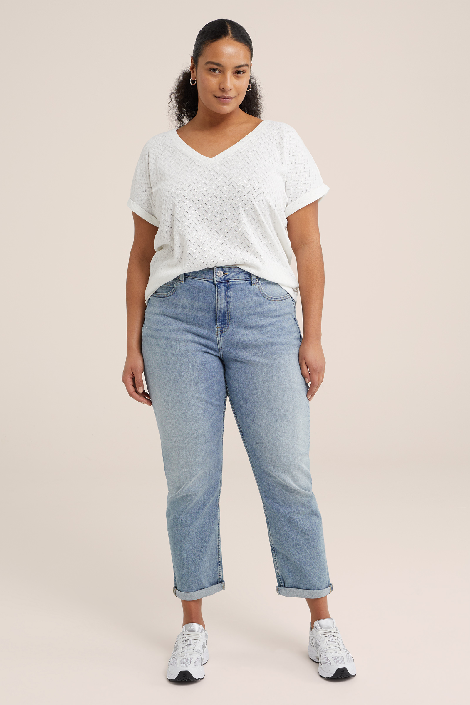 Dames T-shirt met opengewerkt dessin - Curve