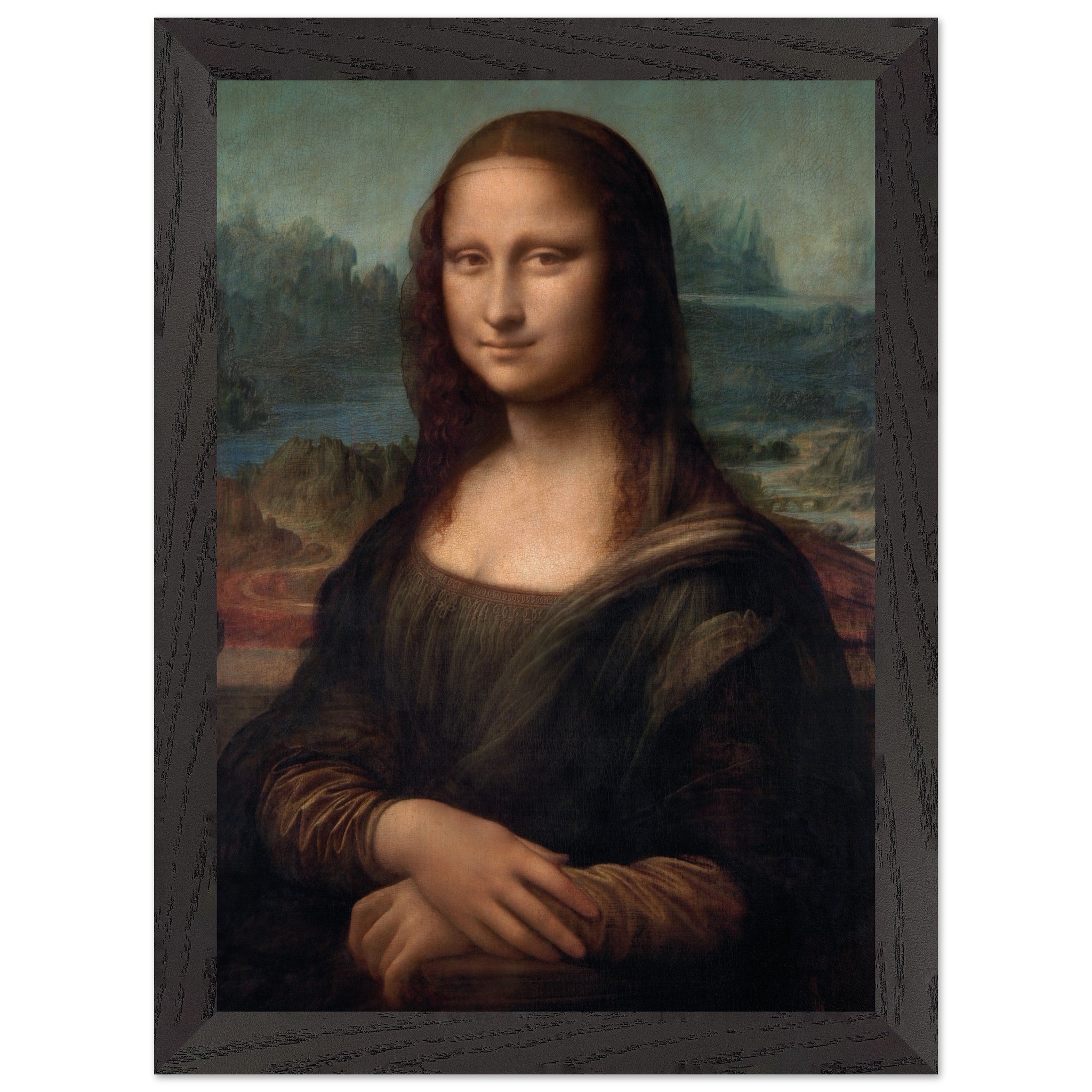 Artfulprints Poster met Lijst Leonardo Da Vinci - Mona Lisa  - A4 21x29.7 cm - Bruin