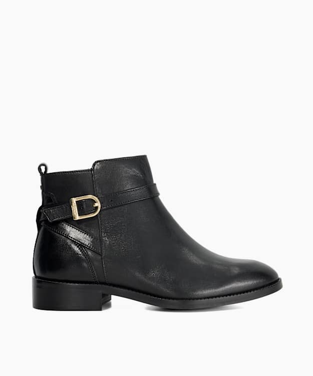Pemma Black - Flat Leather Wide Fit Ankle Boots