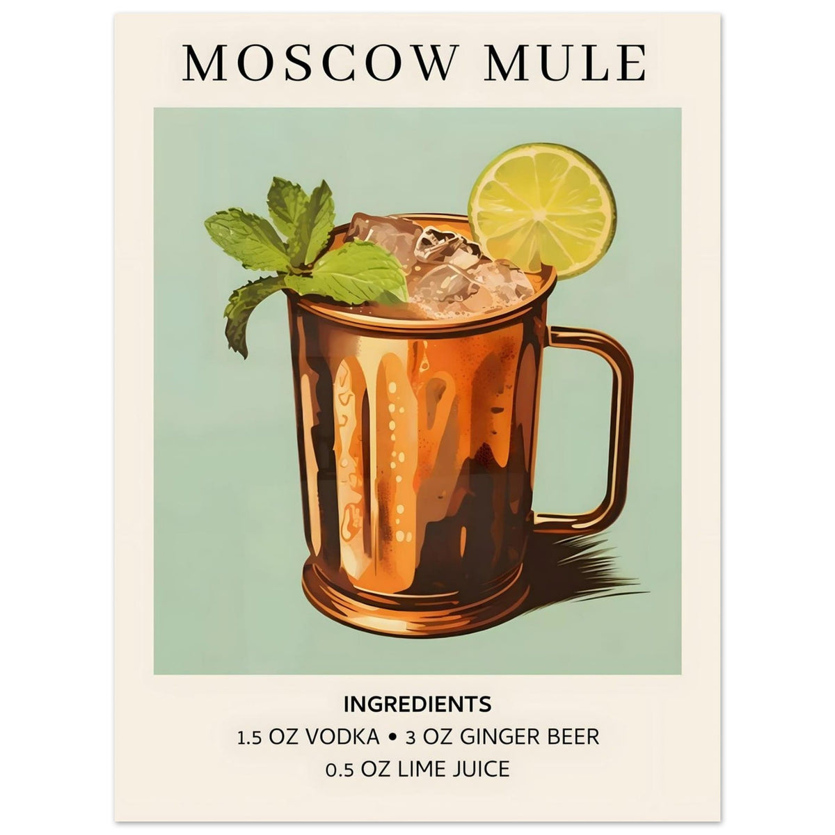Artfulprints Poster Moscow Mule cocktail II - Ingrediënten  - 30x40 cm - Meerkleurig