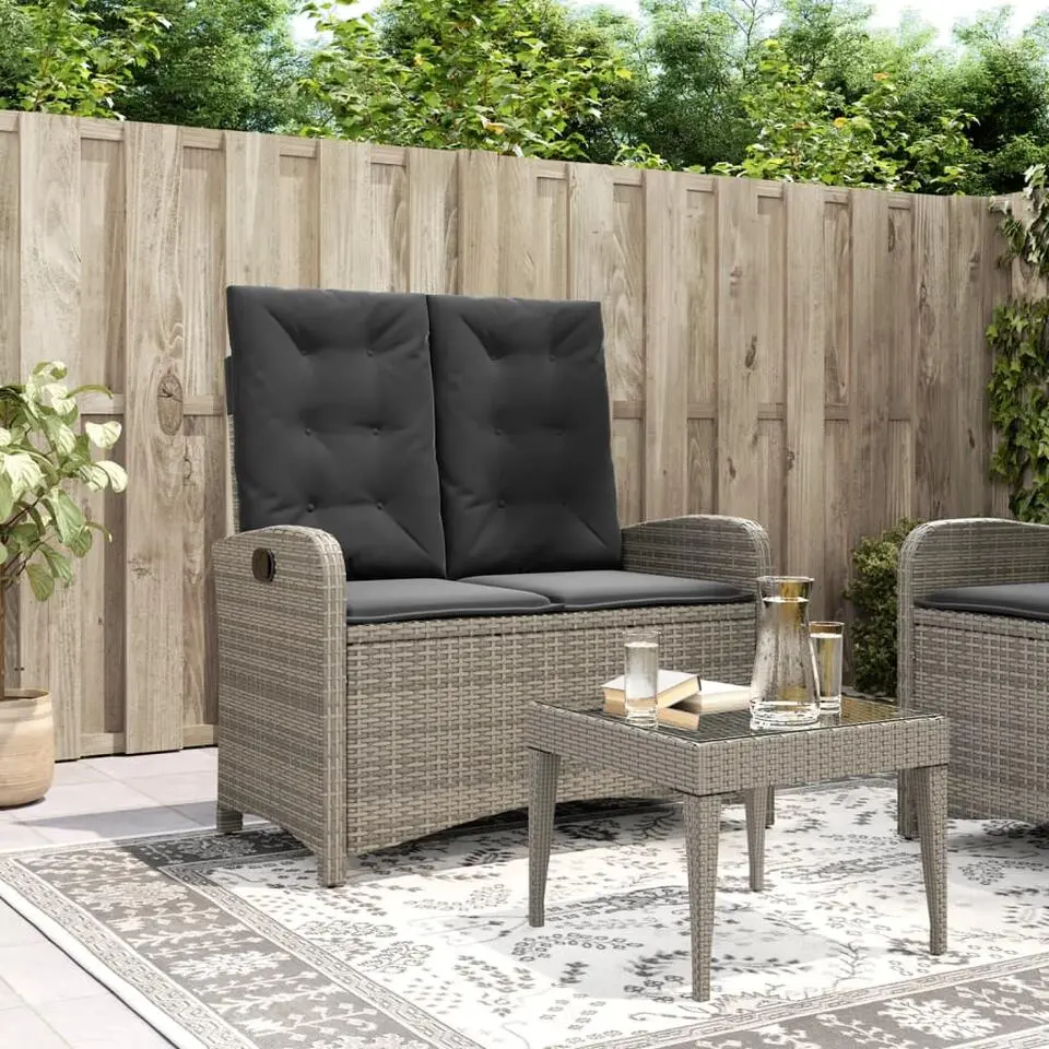 vidaXL - Verstelbare loungebank met kussens - Grijs - Poly rattan - 105x59x93 cm