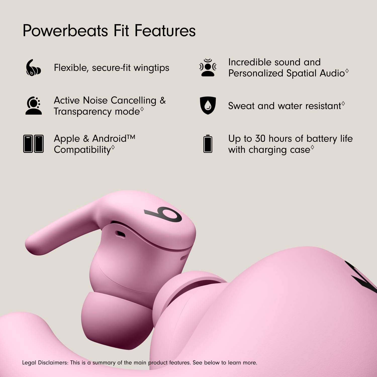 Beats - Powerbeats Fit - Wireless Noise-Cancelling Workout Earbuds with Ultimate Secure Fit with USB-C Charging Cable (1.5m) - Power Pink