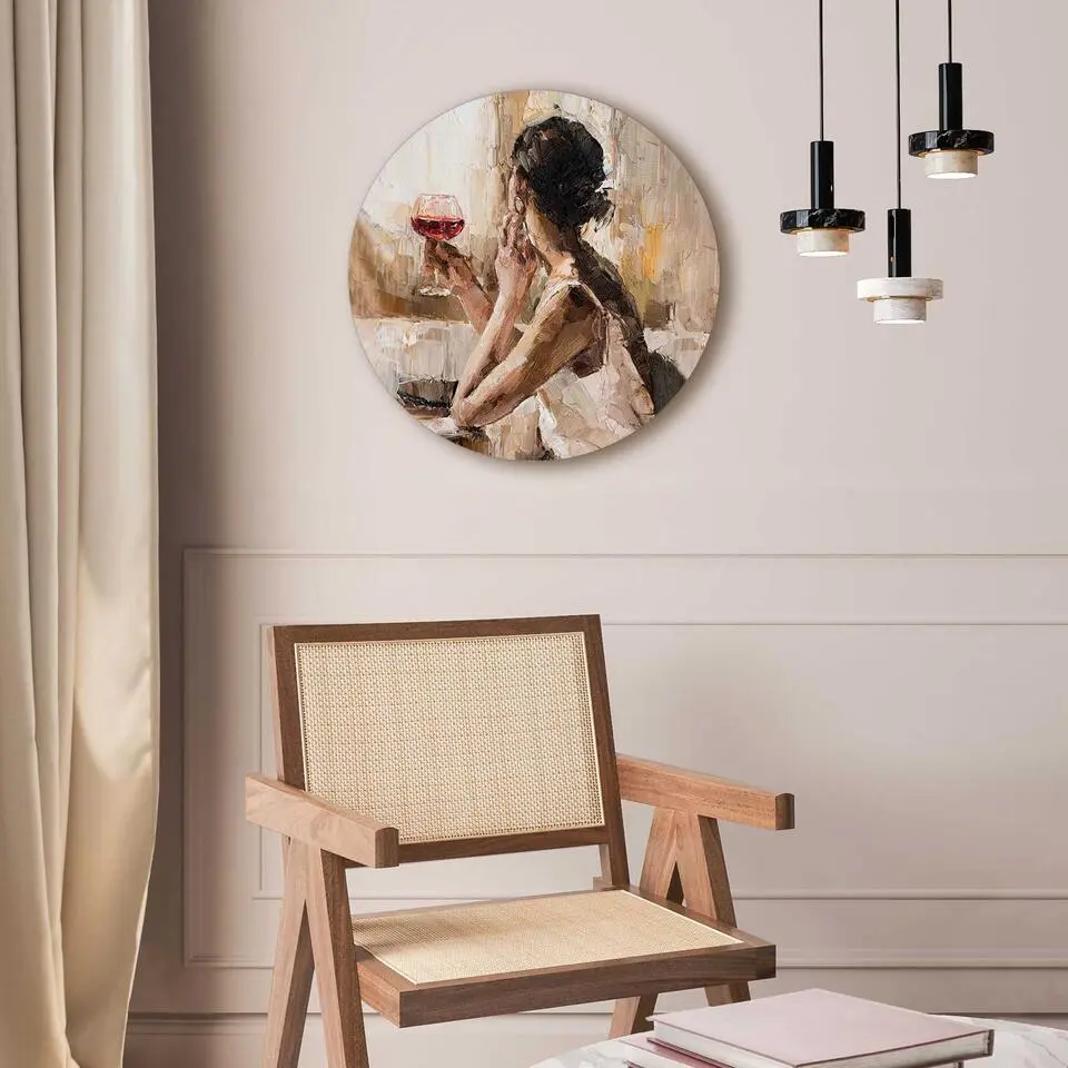 Glasschilderij Evening Wine - &Oslash; 50 - Beige