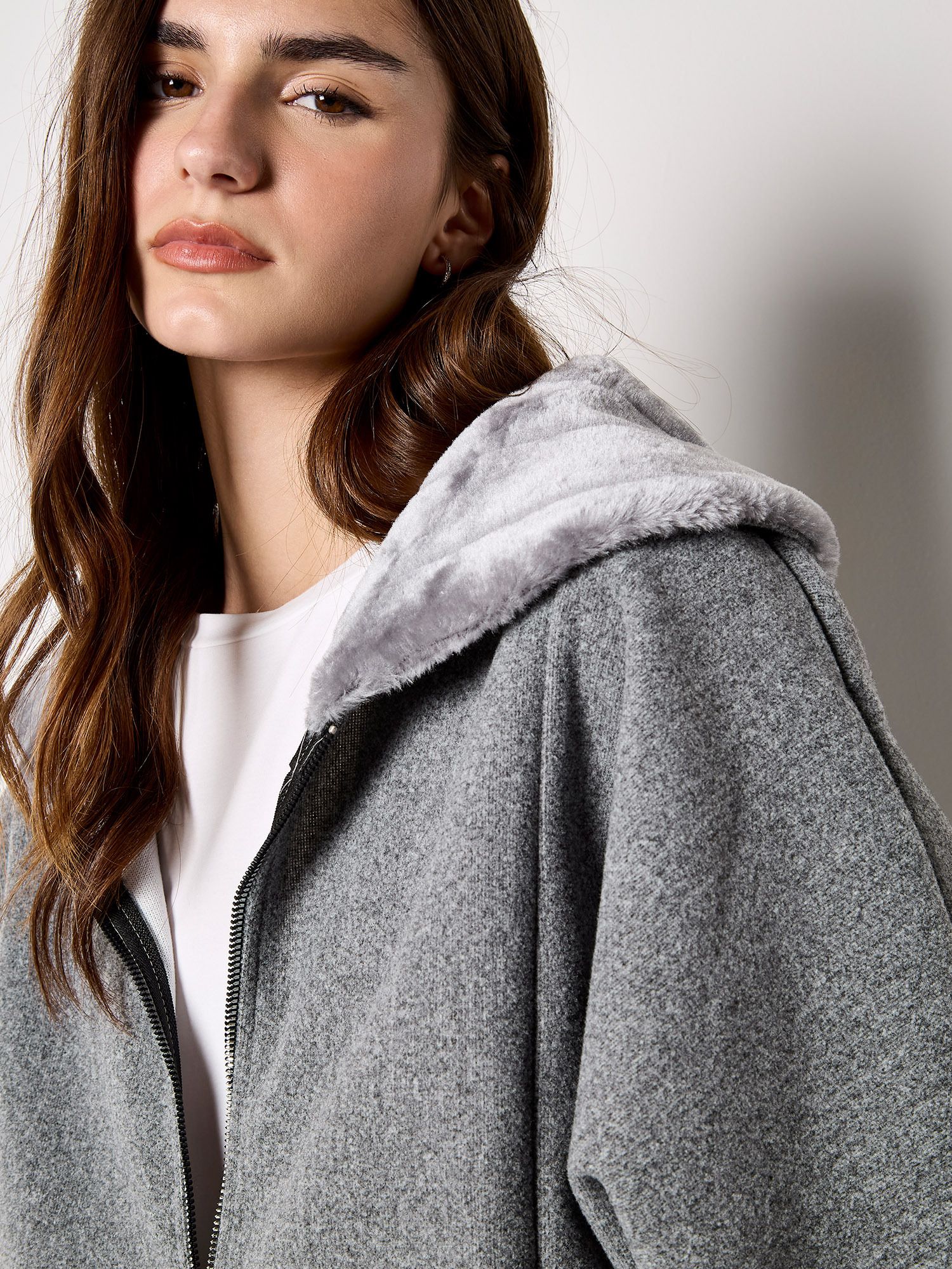 Apricot Faux Fur Zip Fleece Jacket