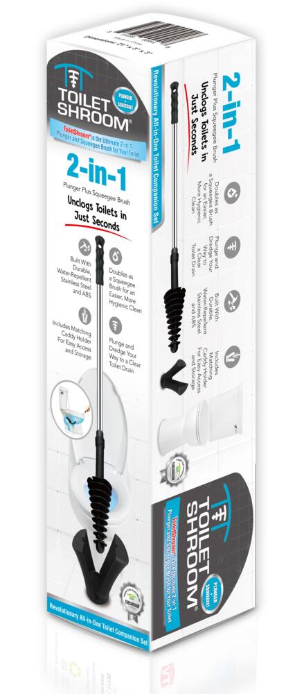 ToiletShroom Toilet Plunger with Caddy Holder, Black