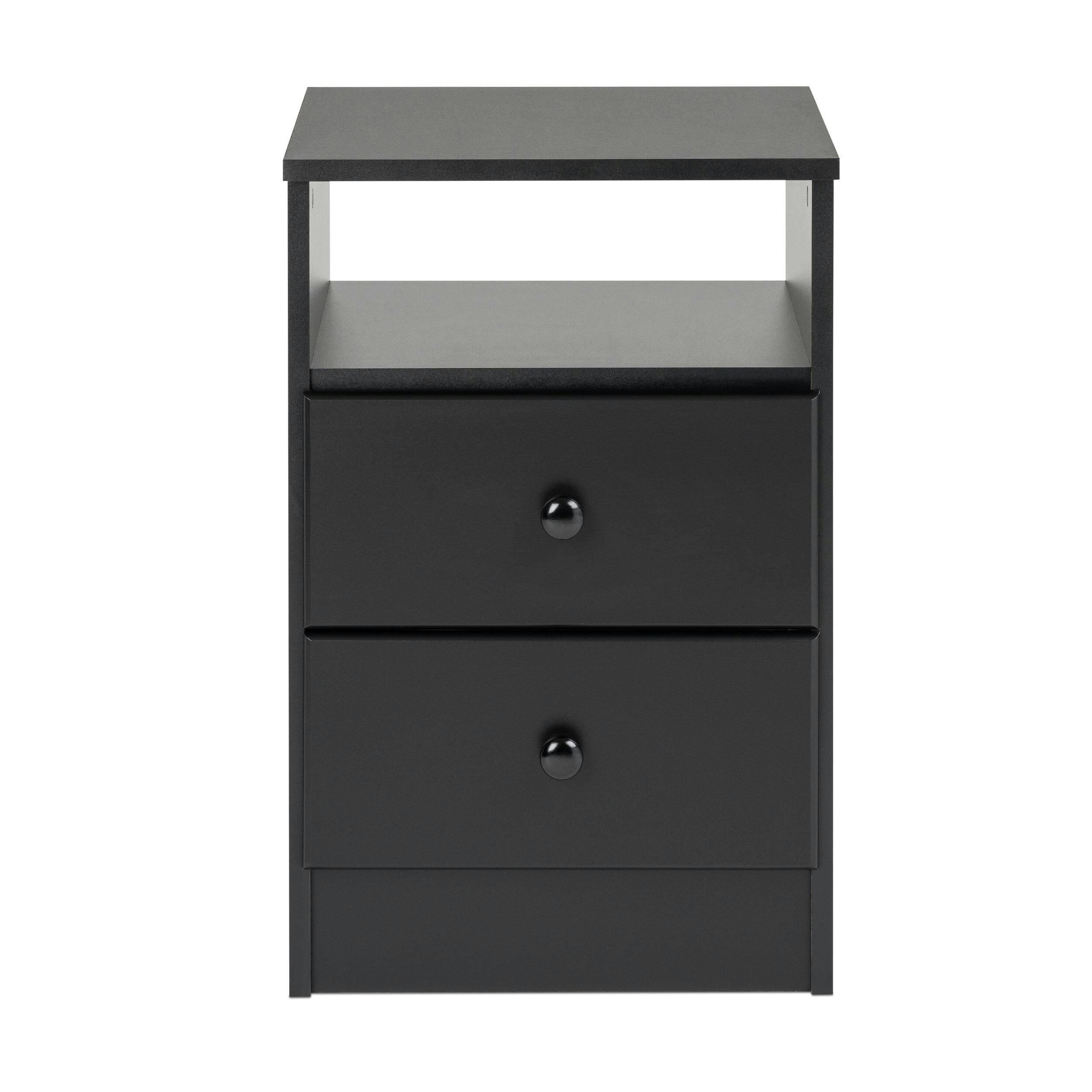Prepac Astrid 2-Drawer Tall Bedroom Nightstand/Bedstand With Open Shelf, White