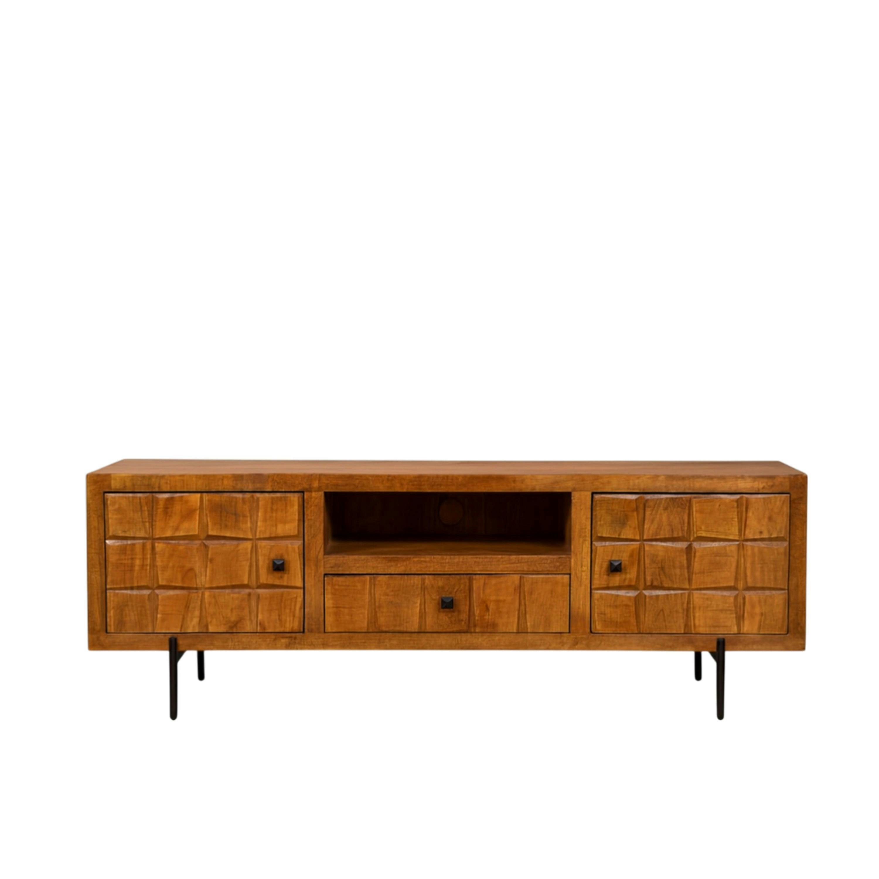 Meuble TV bois 2 portes décor damier UDA