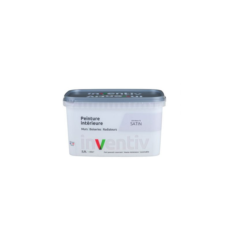 Peinture pour mur boiserie radiateur Gris Hiver n°5 satiné 2,5 L INVENTIV