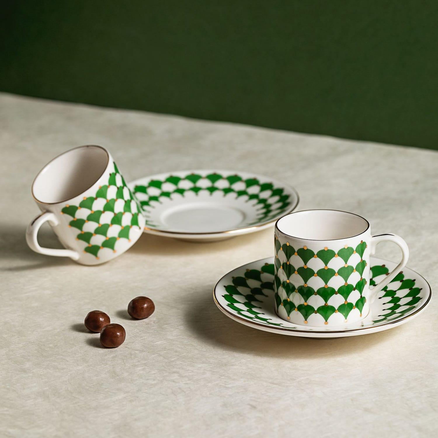 Set 2 tazzine da caffè con piattino Peyda verdi