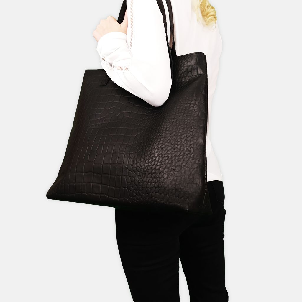 Assots London FREYA' Semi Structured Unlined Embossed Croc Leather Tote Bag