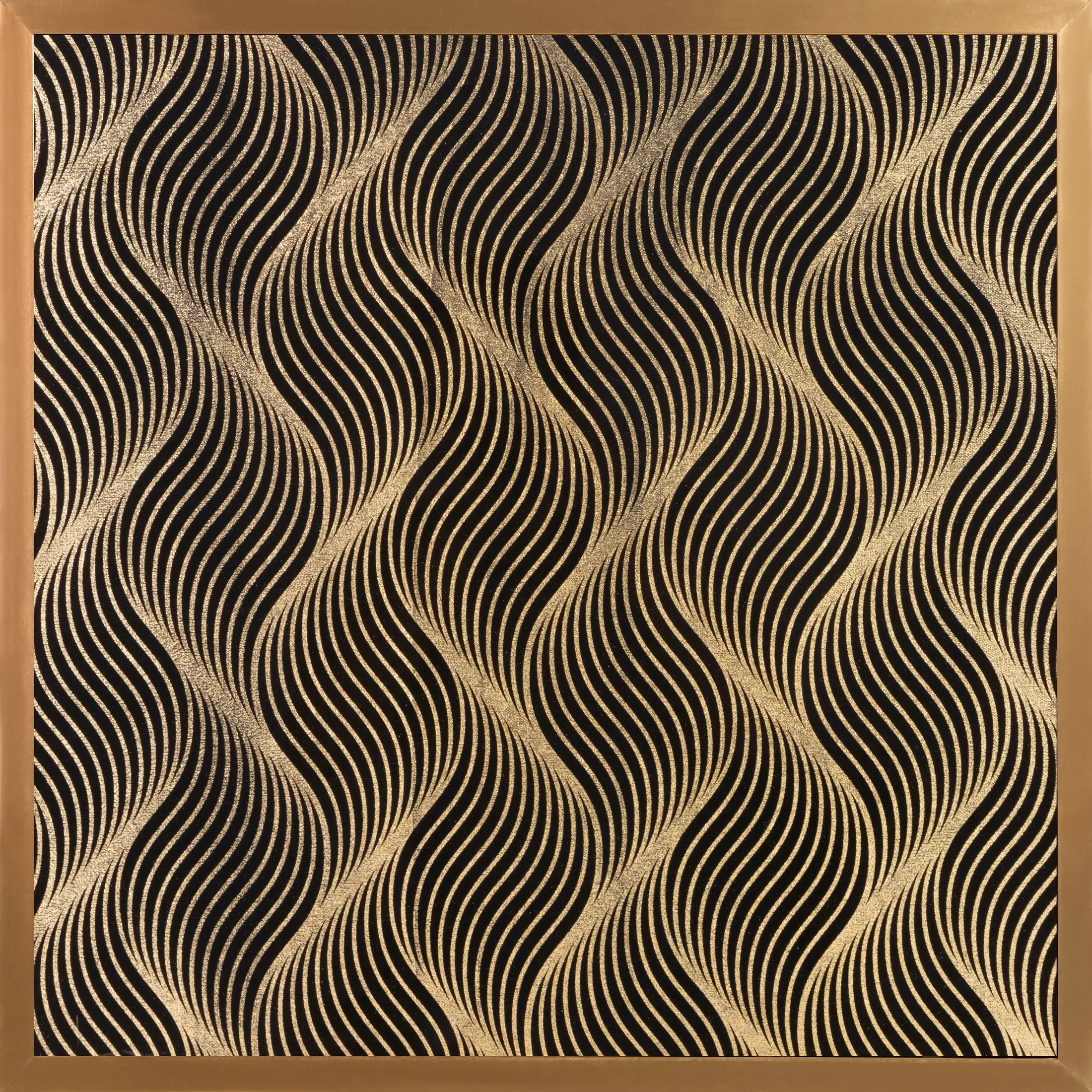 Obraz geometryczny czarny z błyszczącym nadrukiem w złotej ramie 53x53 cm VICTORIA 3 LIMITED COLLECTION