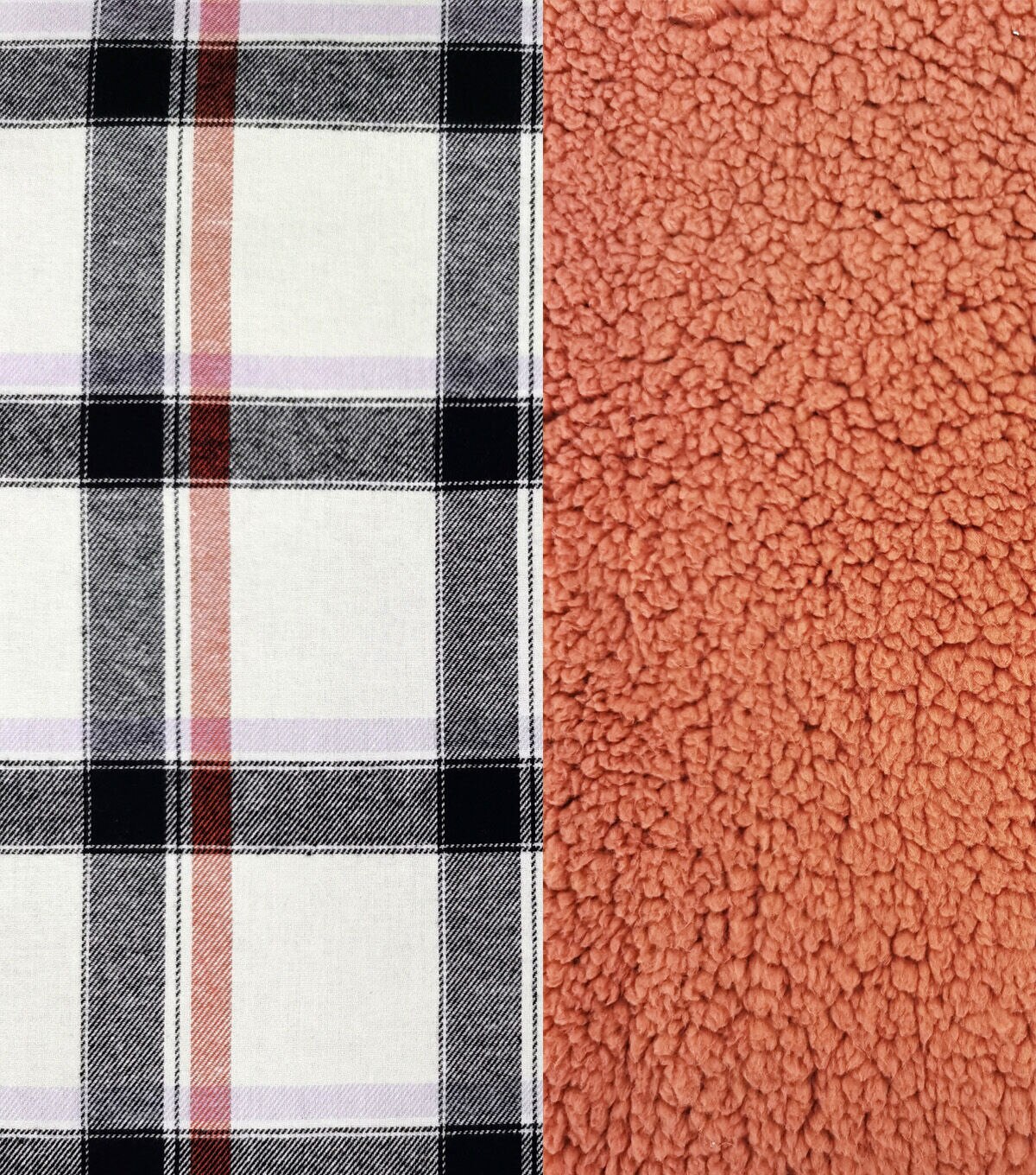 Black Grid Plaid & Orange Backed Sherpa Fabric