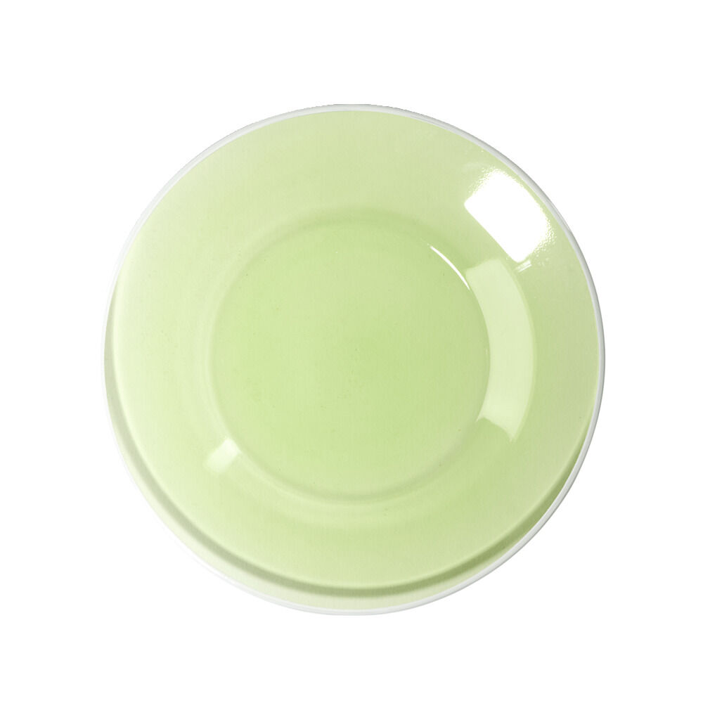 Assiette à dessert ronde verre vert bord blanc Ø20cm