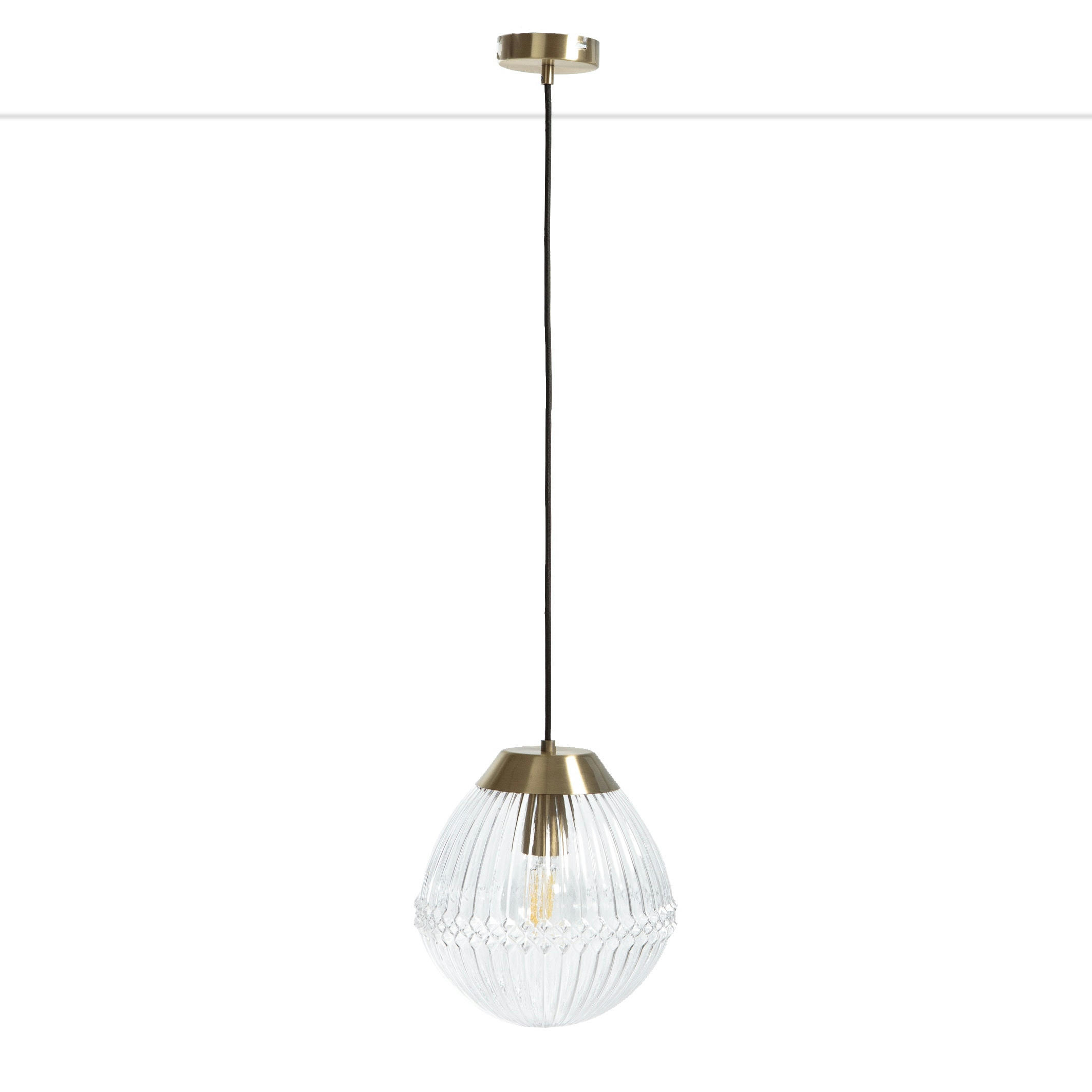 Suspension laiton et verre strié Ø26 cm, Ari