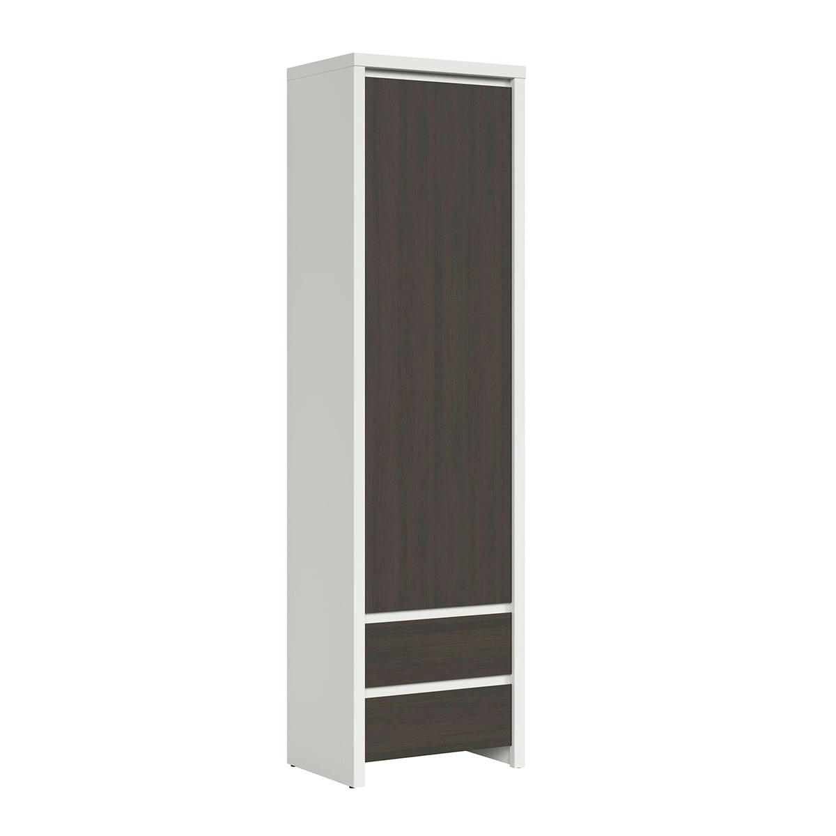 - Armoire colonne 1 porte 2 tiroirs blanc et naturel wengé