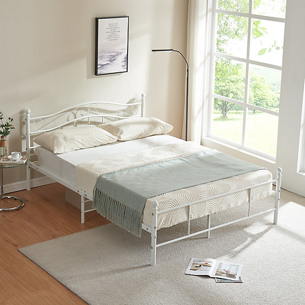 Cadre de lit double Florenz Acier Revêtu par Poudre 160 x 200 Blanc en.casa