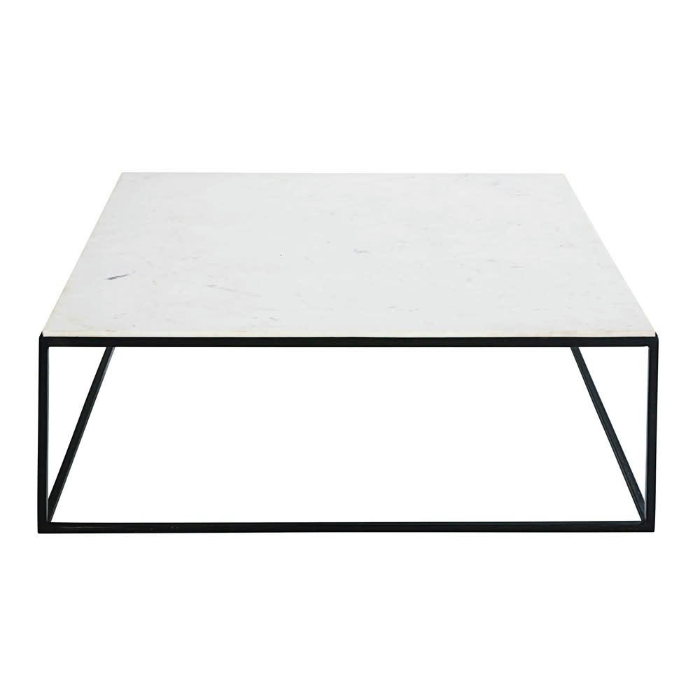 Marble - Table basse carrée en marbre blanc et métal noir