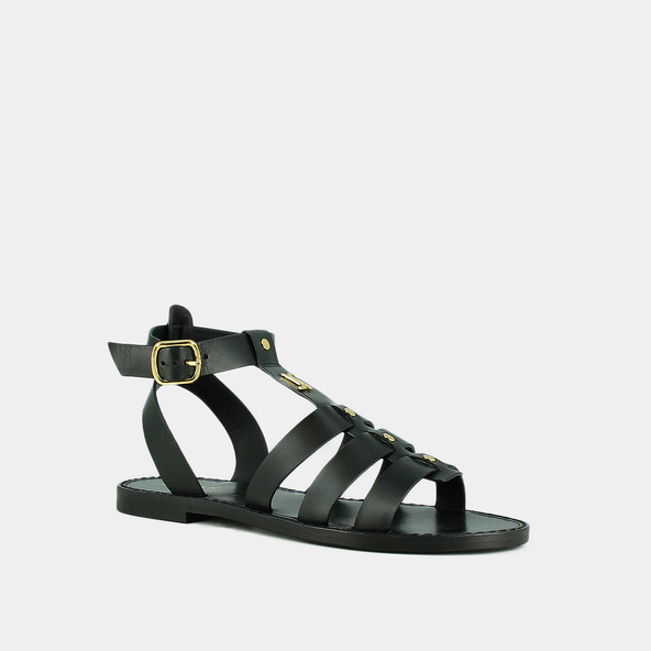 Sandales à monogrammes et boucles ajusta...en cuir noir | WAN