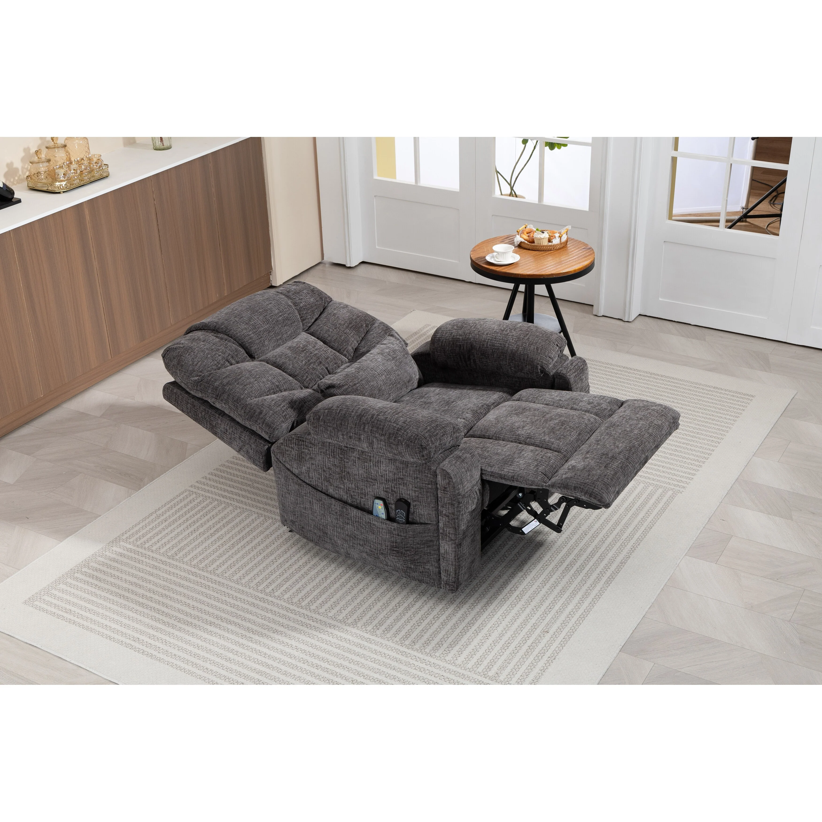 40'' Oversized Dual Motor Power Recliner Lift Chair with Massage and Heat，Chenille Fabric