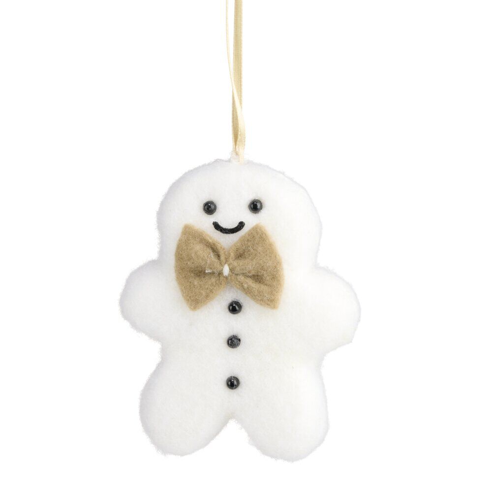 Bonhomme pain d'épices de No&euml;l feutrine blanc à suspendre H10cm (2 modèles)