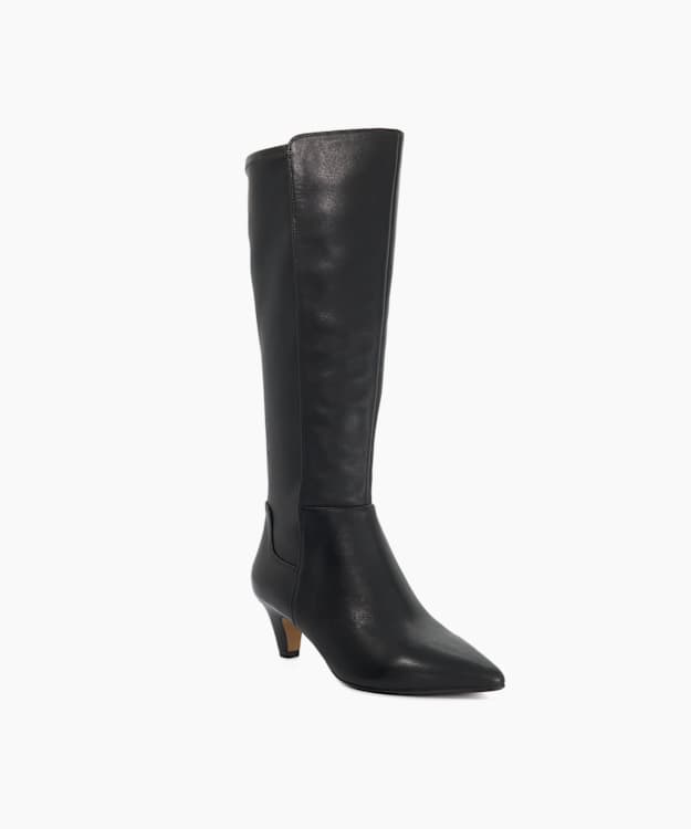 Sera Black - Wide Fit Knee High Kitten Heel Boots