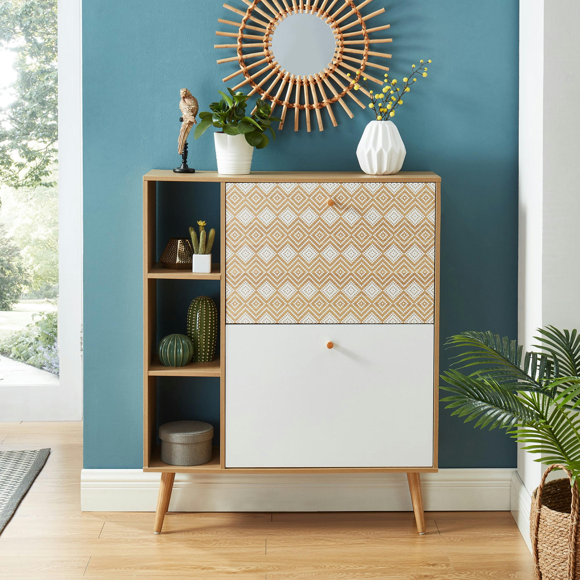 LEIKA - Meuble à chaussures    motifs et effet bois et chêne  2 portes 80cm