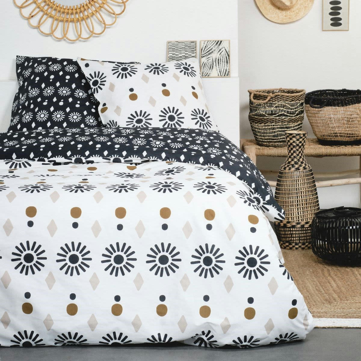 - Parure de lit en Coton Blanc 240x220 cm