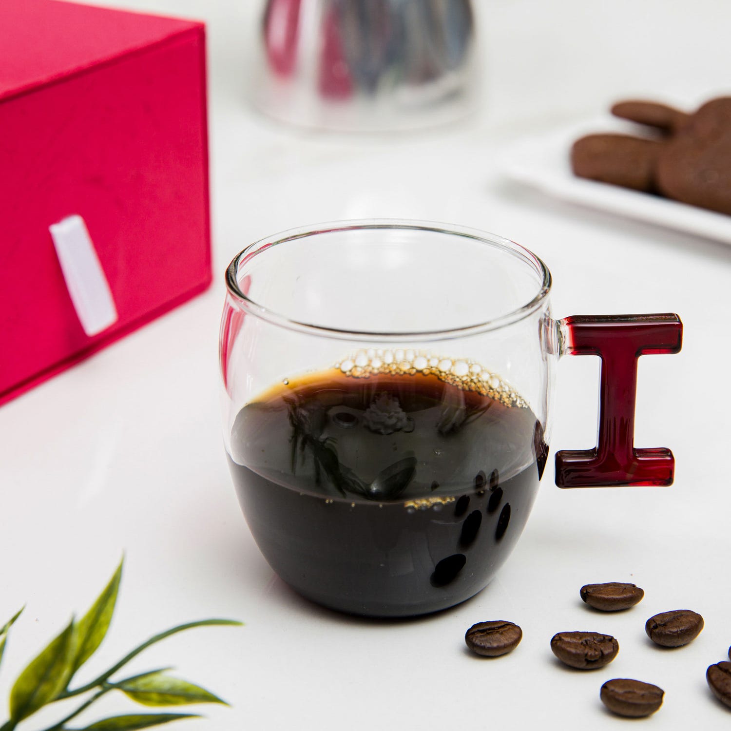 Tazzina caffè lettera I rossa in vetro borosilicato, 150 ml