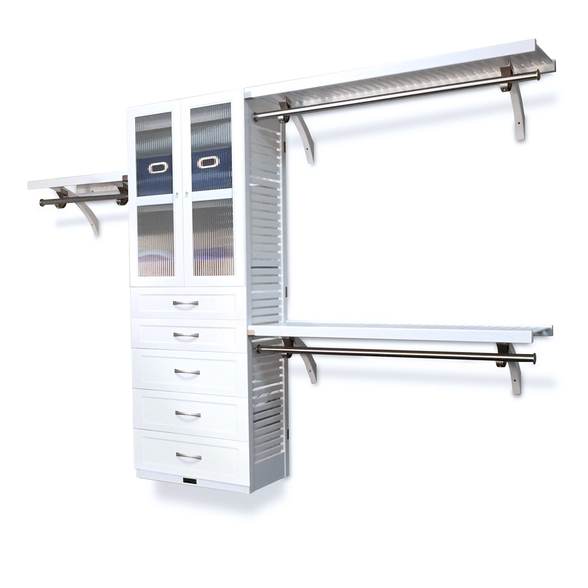 John Louis Home Solid Wood Walk-In Closet System with 5-Drawers and Doors White