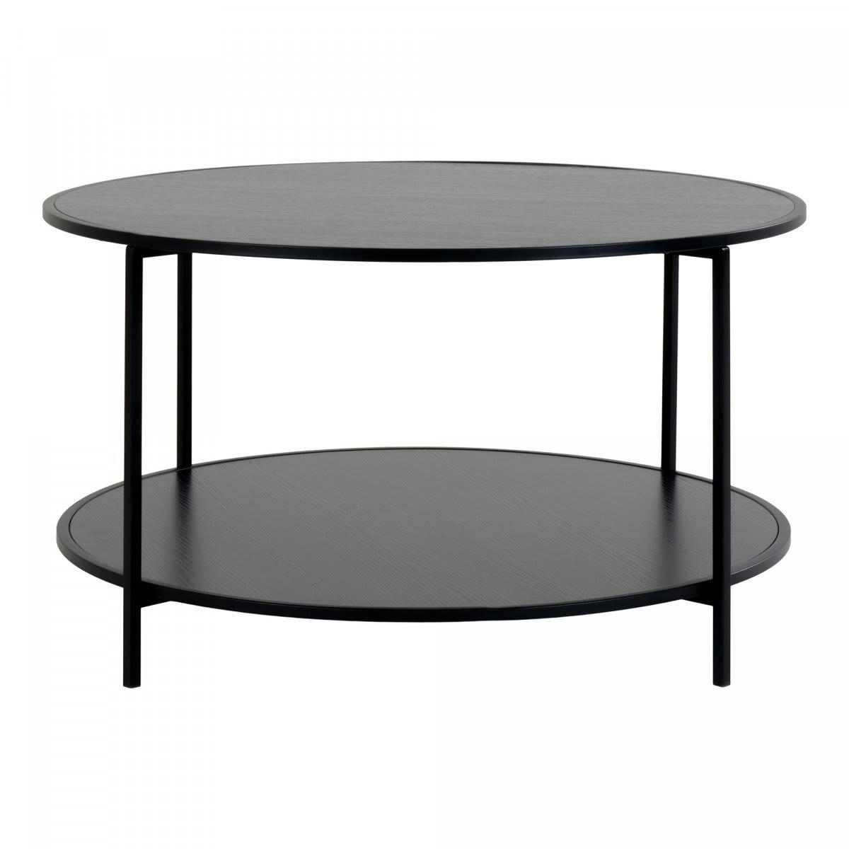 GIVAUDE - Table basse ronde 2 plateaux en bois et métal noir