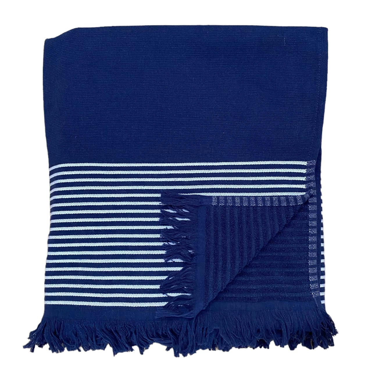 DOUBLÉE ÉPONGE - Fouta doublée éponge "Paski" Bleu Marine 90x170