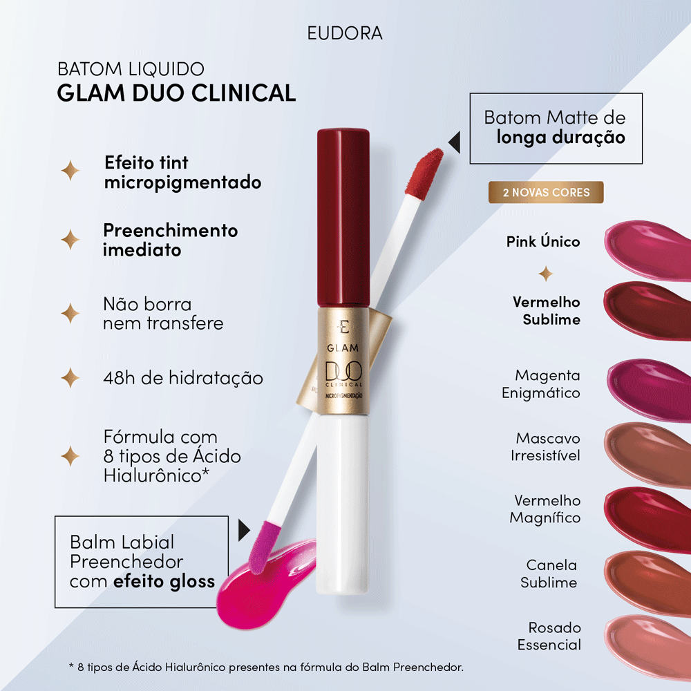 Batom Líquido Vermelho Imprescindível Eudora Glam Duo Clinical Micropigmentação 3,5g