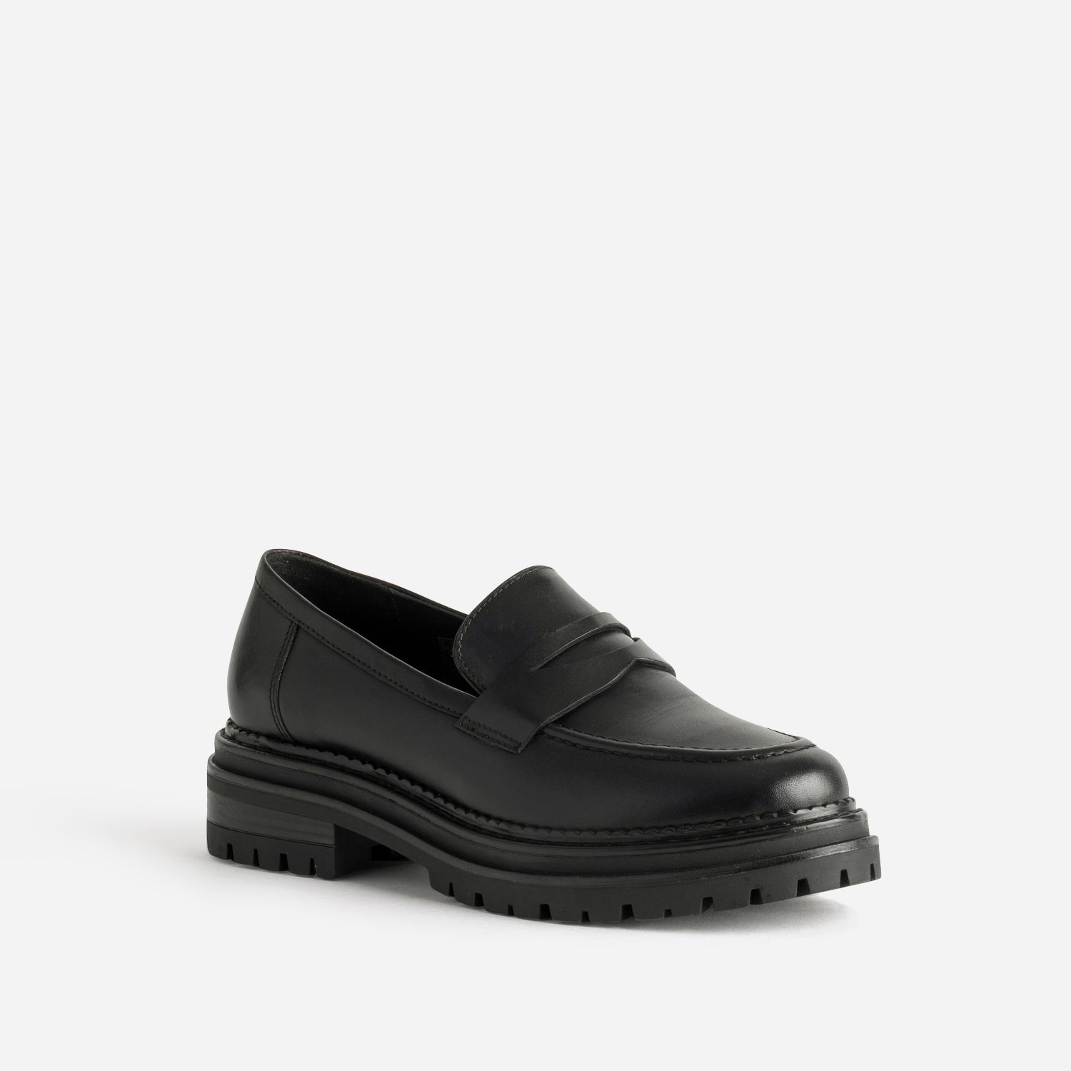 Mocassin noir cuir semelle crantée