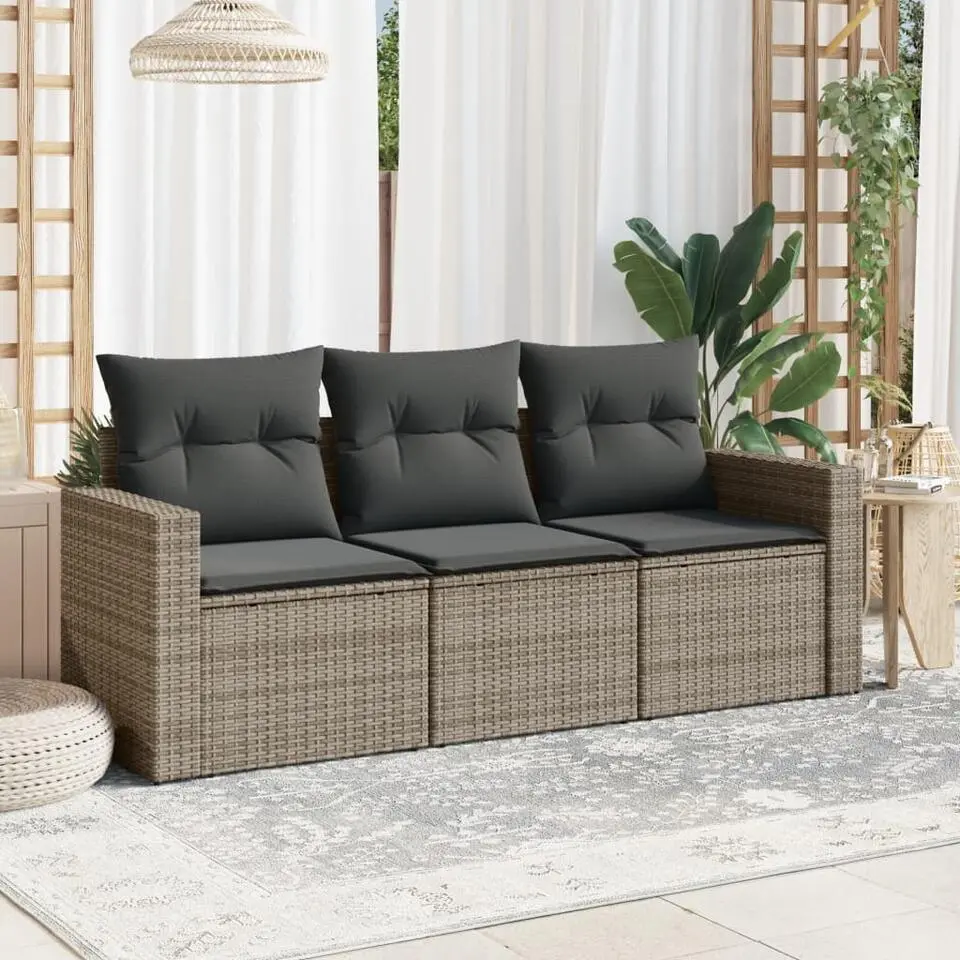 vidaXL - Loungeset - Grijs - Poly rattan - 3 stuks - Met kussens