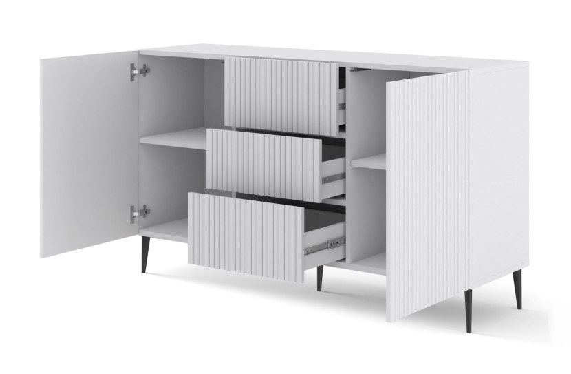 Ravenna B Komoda 150 2D3S frez MDF biały mat  szpilki czarne