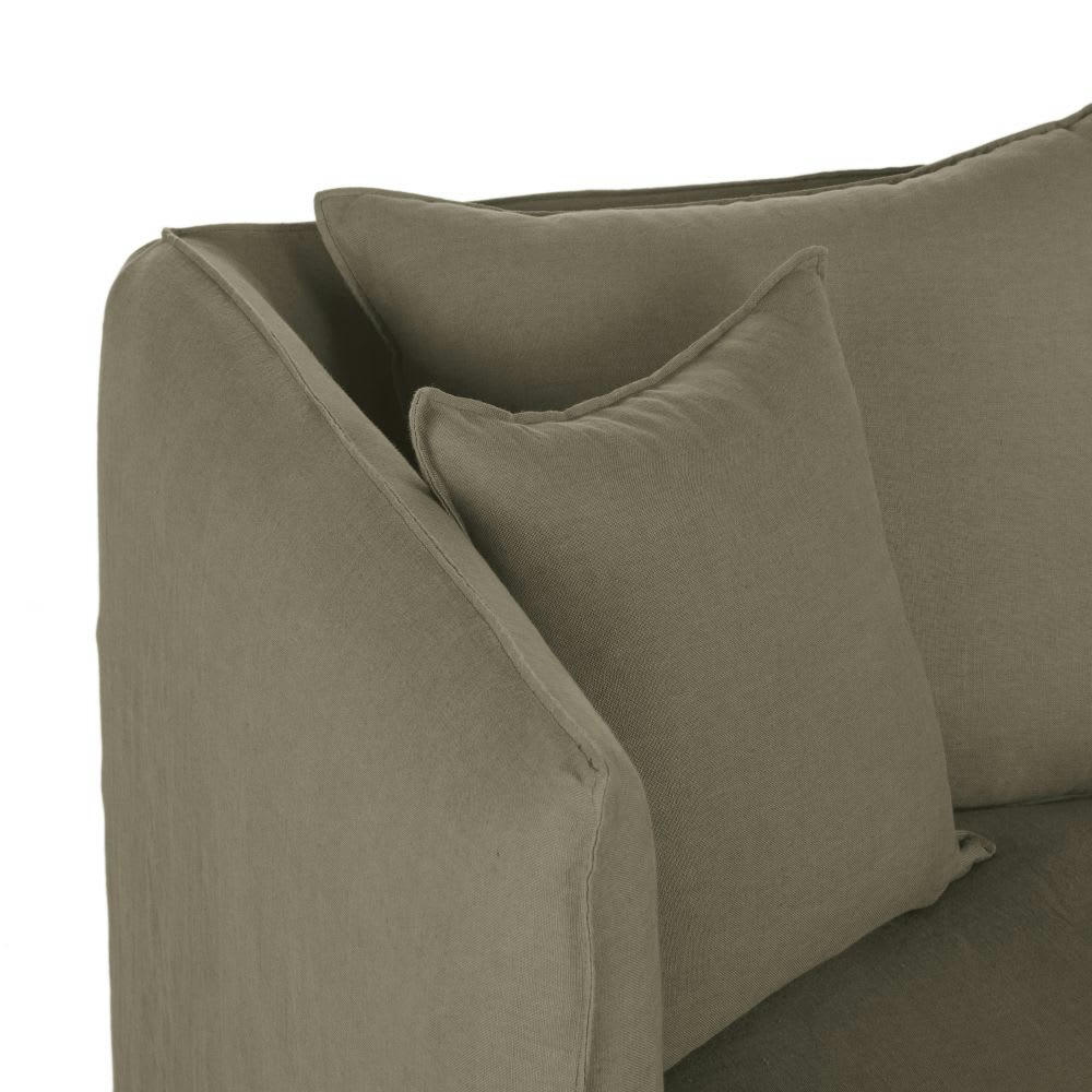 Louvain - Housse de canapé d'angle gauche en lin froissé vert kaki