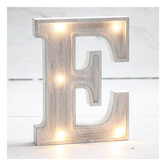 White-Washed Wooden LED Letter E 21cm