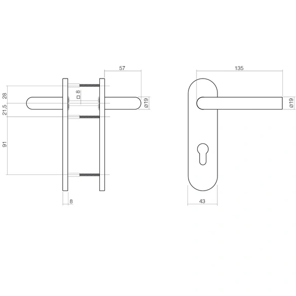 Türdrücker, 170x43x8 mm PZ 72 mm Winkel 90Grad