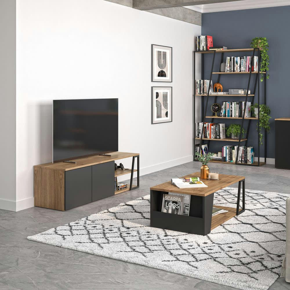 ALBI - Meuble TV  placage noyer et noir laqué