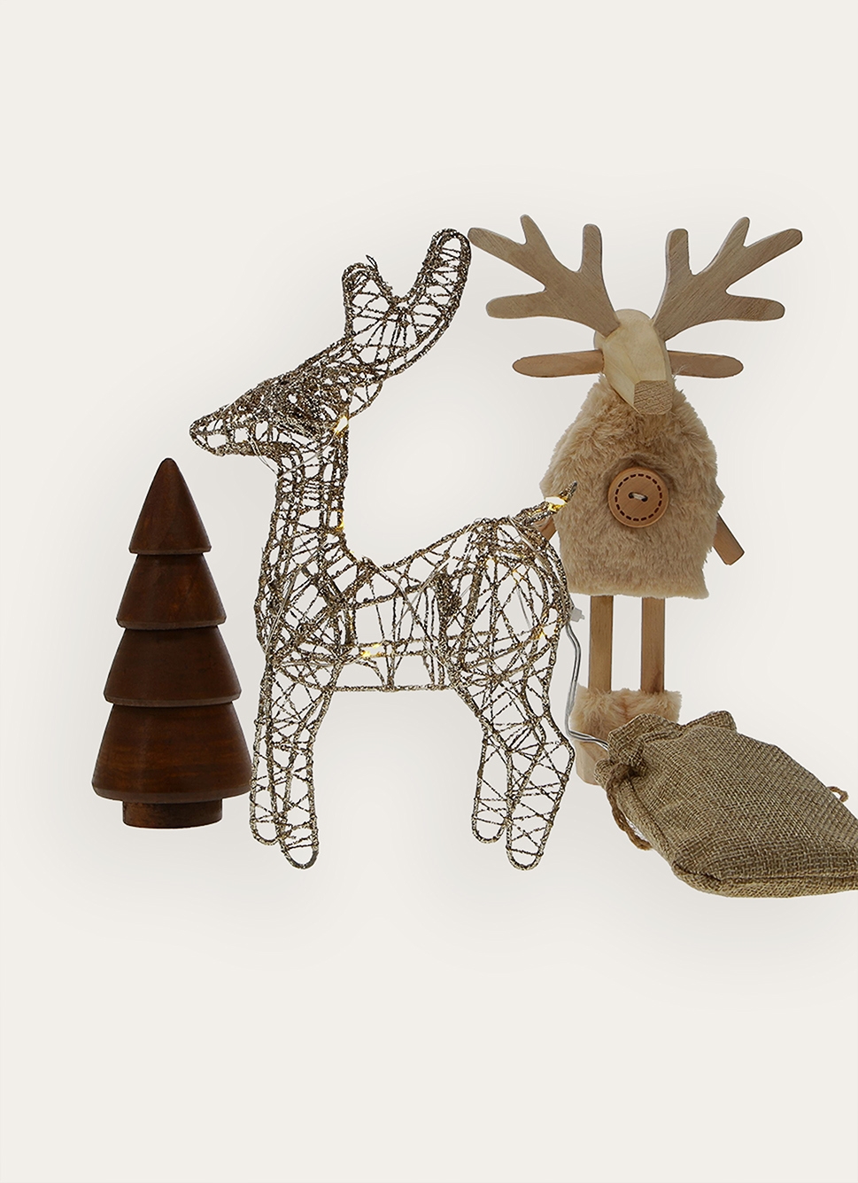 RENNE à POSER EN BOIS ET FAUSSE FOURRURE BEIGE