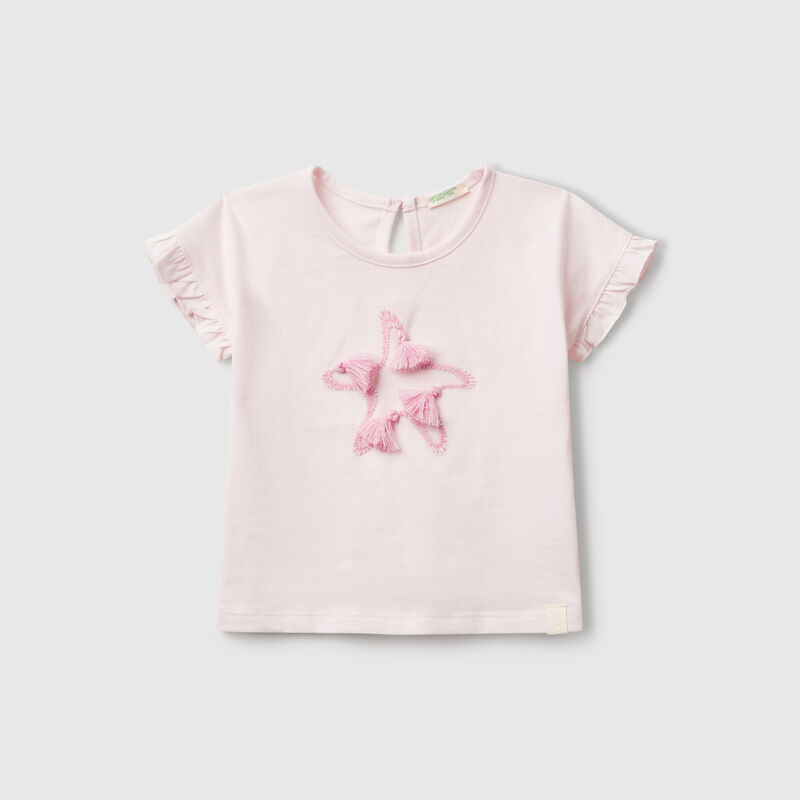 T-shirt with embroidery and tassels