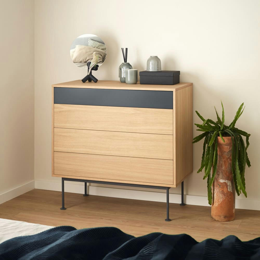 YOKO - Commode 4 tiroirs en bois L90xH45cm gris anthracite