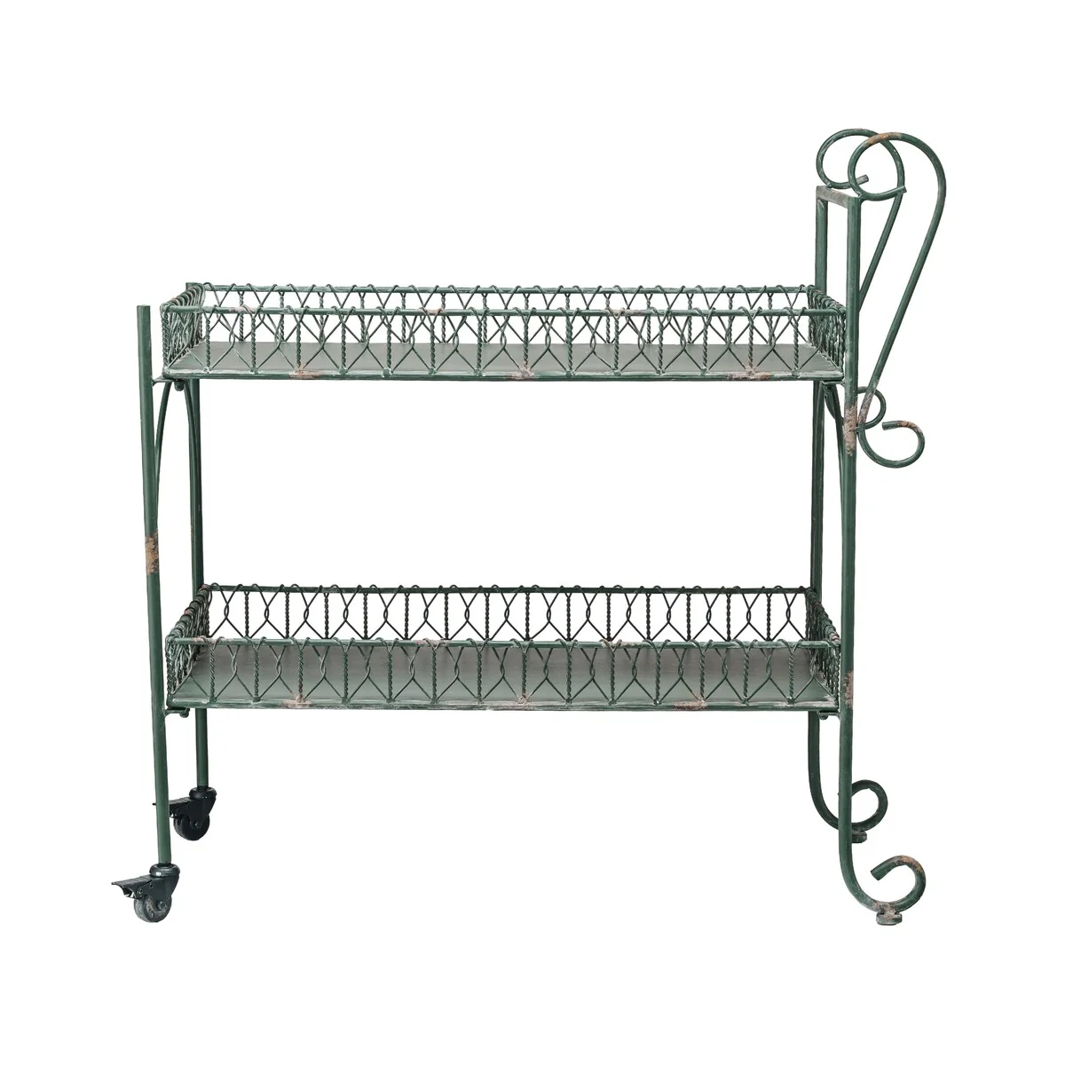 Distressed Metal Bar Cart on Wheels