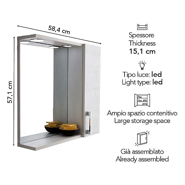 Miroir De Salle De Bain En Chêne Blanc Avec Lumière Led