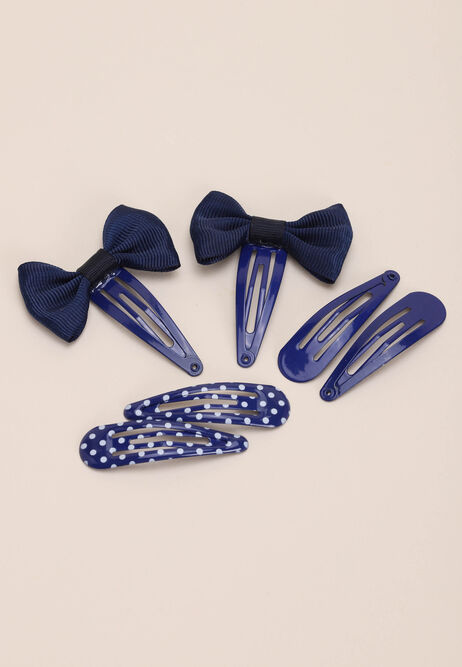 Girls 6pk Navy Polka Dot & Bow Hair Clips