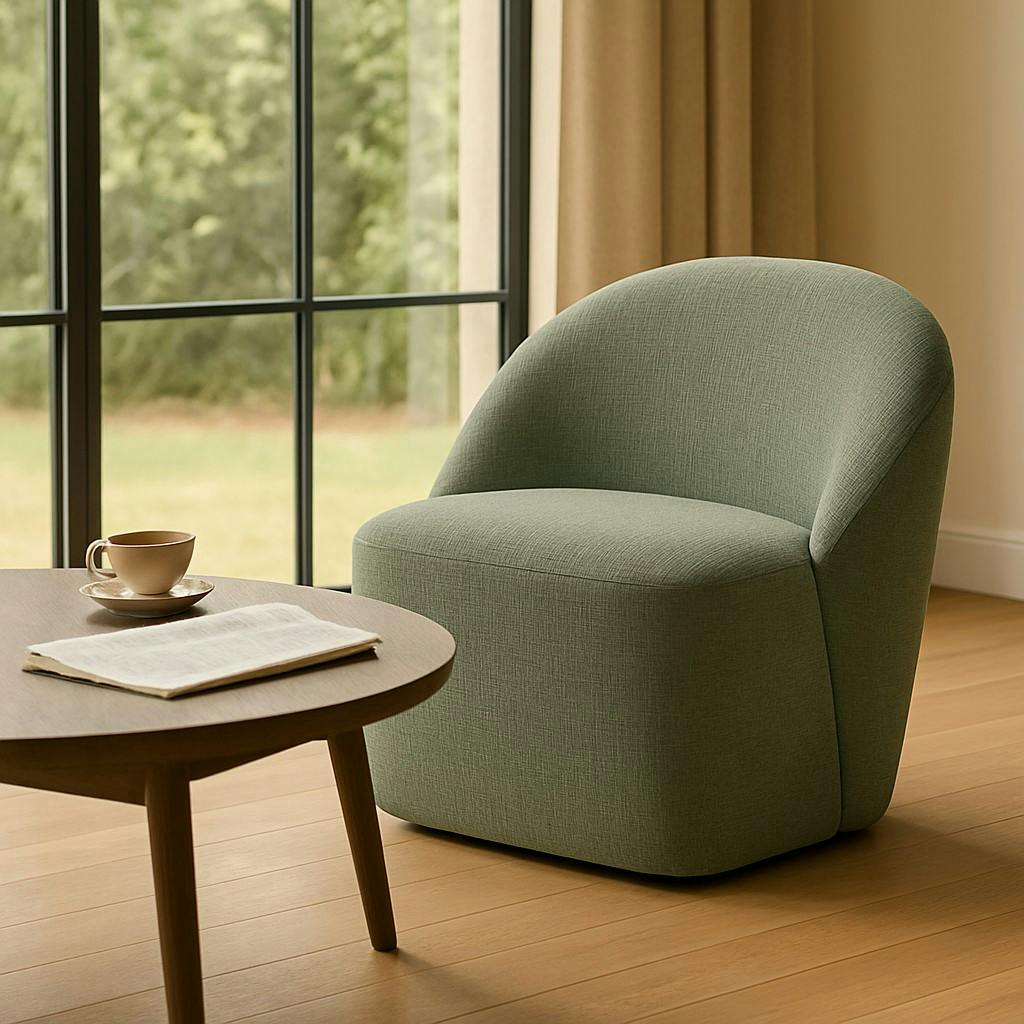 Fauteuil pivotant vert dossier rond tissu texturé doux IENA