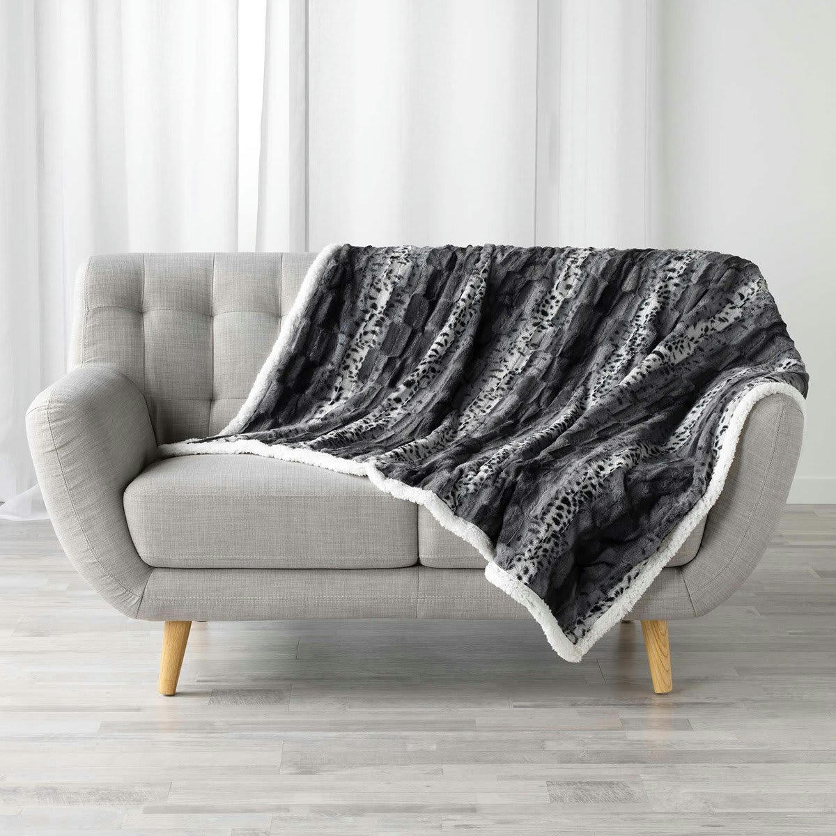 SHERPA GRIZZLI - Plaid imitation fourrure gris 125x150cm