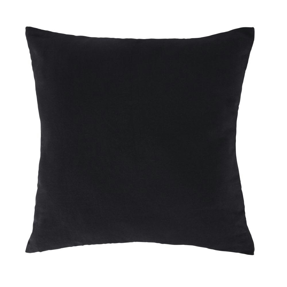 RIZZA - Coussin en coton multicolore imprimé tête de tigre perles brodées main 45x45