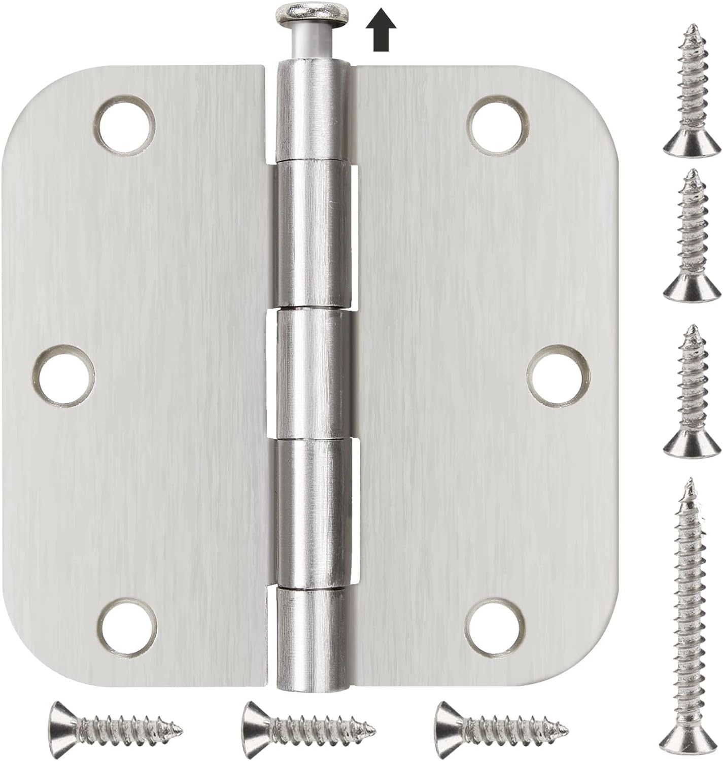 24 Pack Brushed Nickel Door Hinges 3.5 x 3 1/2 Inch Interior Rounded 5/8 Radius Corners Iron Bifold Silver Residential Satin Nickels Hinge for Doors Hardware Kit Office Bedroom Study Living Room