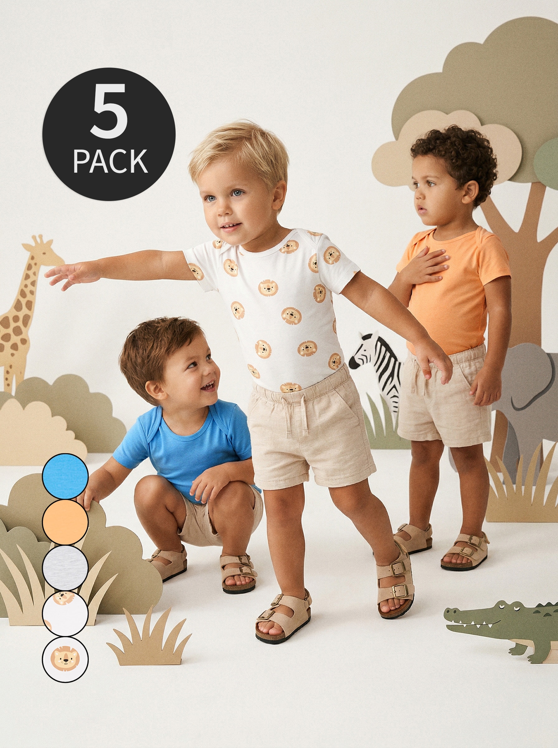 Bawełniane body z motywem lwa 5 pack
